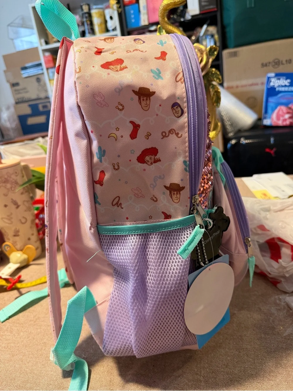 Disney Jessie Sequin Kids Backpack in Pink, Purple & Red
